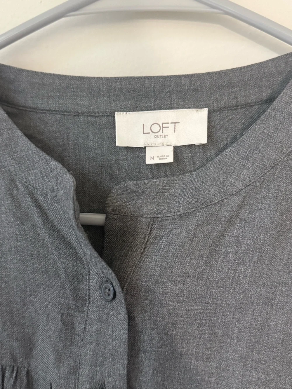 LOFT Charcoal Gray Button-Up Peasant Top